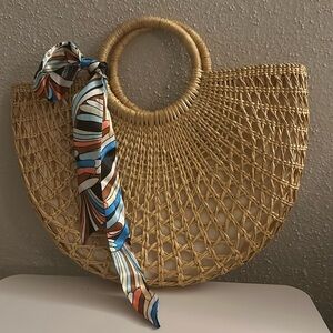 Women summer beach vacation large capacity straw hollow out tote bag